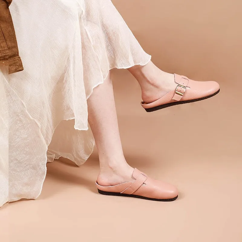 Buckle-fastening Detailed Leather Mules for Women Backless Sandals in 6 Colors