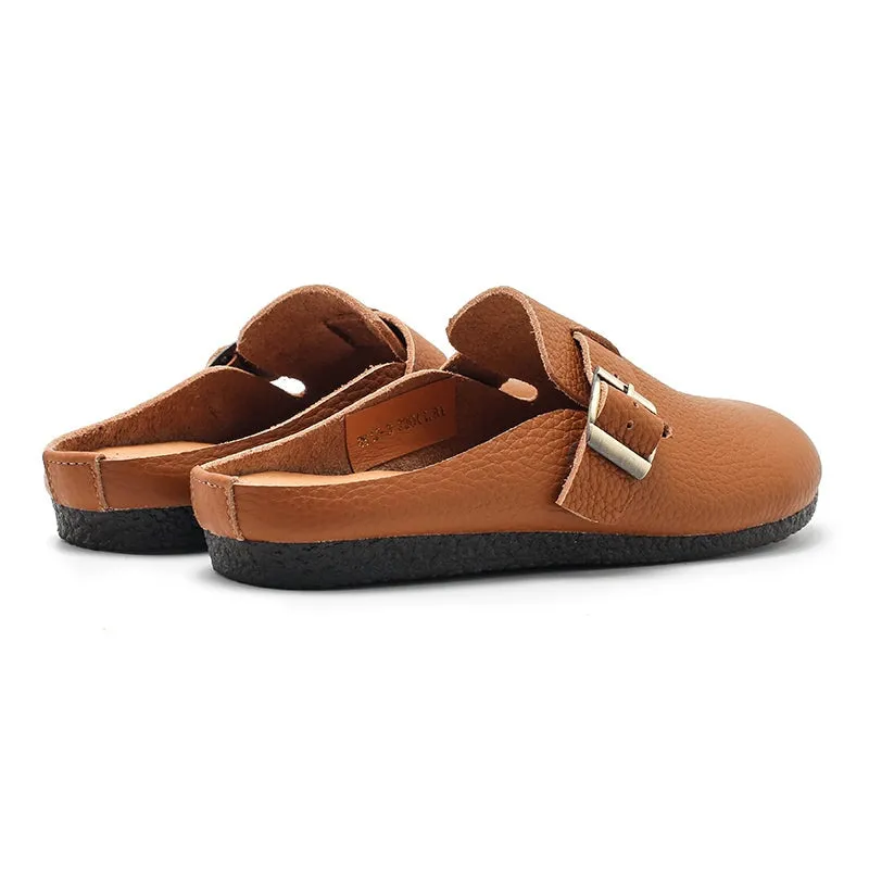 Buckle-fastening Detailed Leather Mules for Women Backless Sandals in 6 Colors