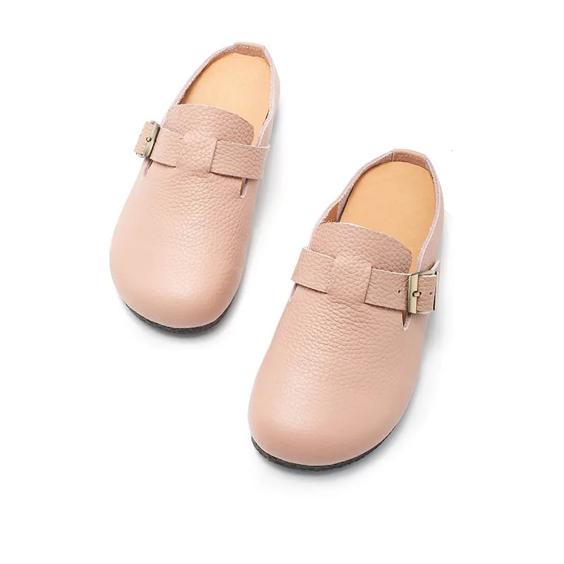 Buckle-fastening Detailed Leather Mules for Women Backless Sandals in 6 Colors