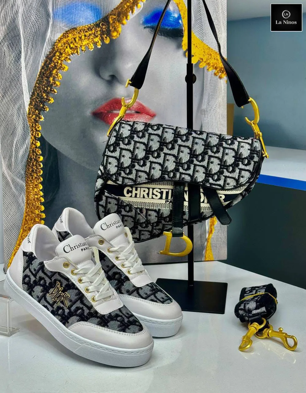 CD patterned shoes and bag set