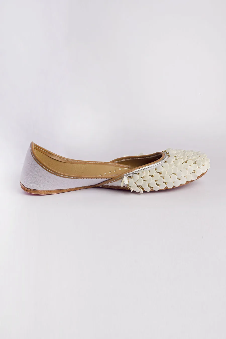 Champa - White Sequins Embroidered Jutti