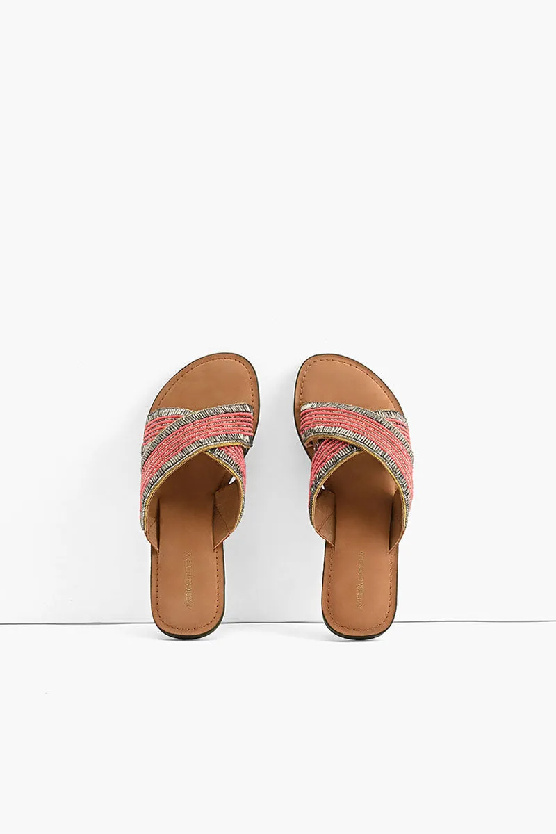 Coral Crush Hand Beaded Slide Sandals