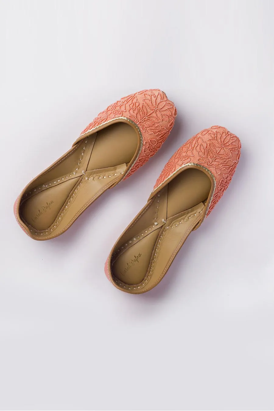 Dahlia - Salmon Bead Embroidered Jutti