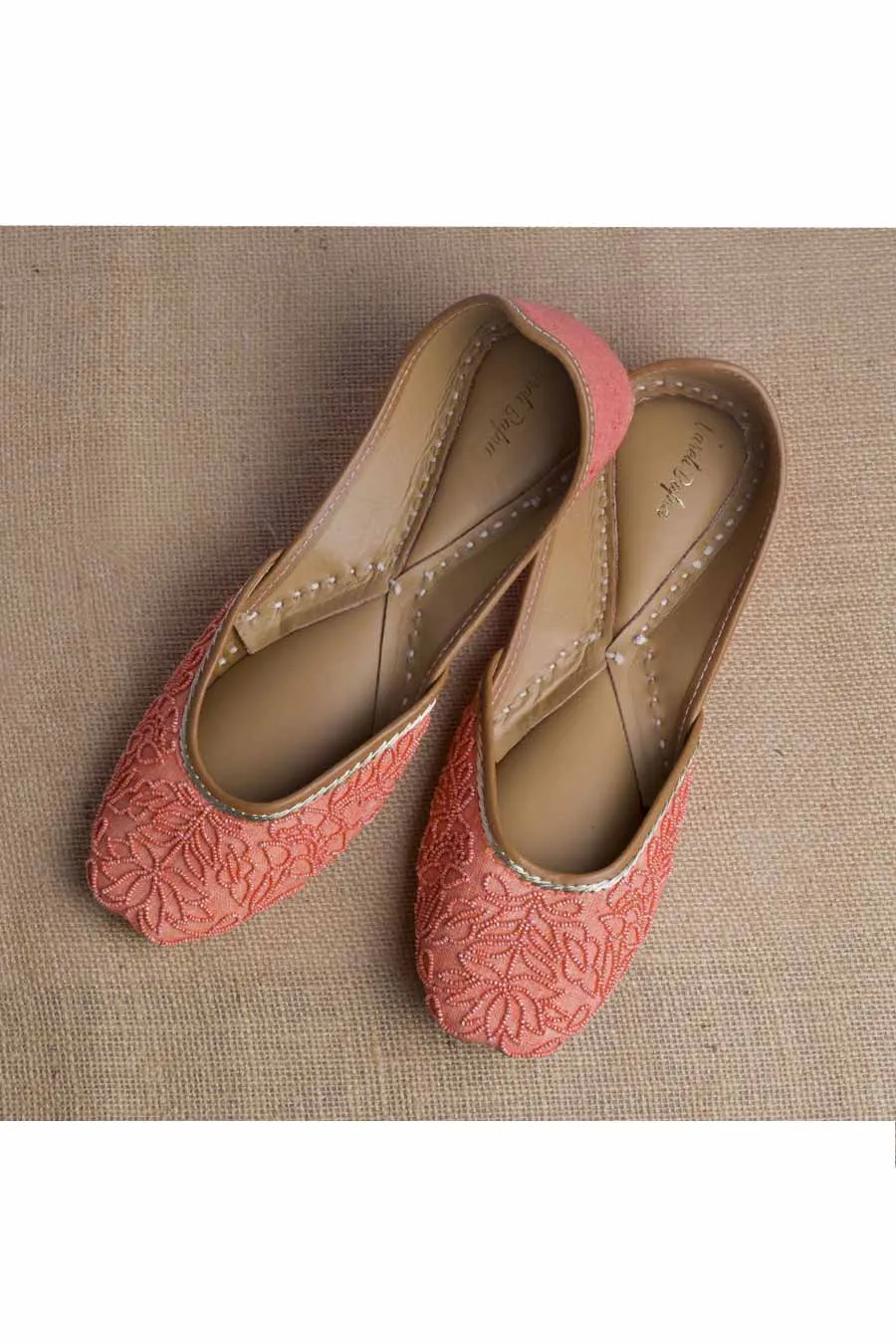 Dahlia - Salmon Bead Embroidered Jutti