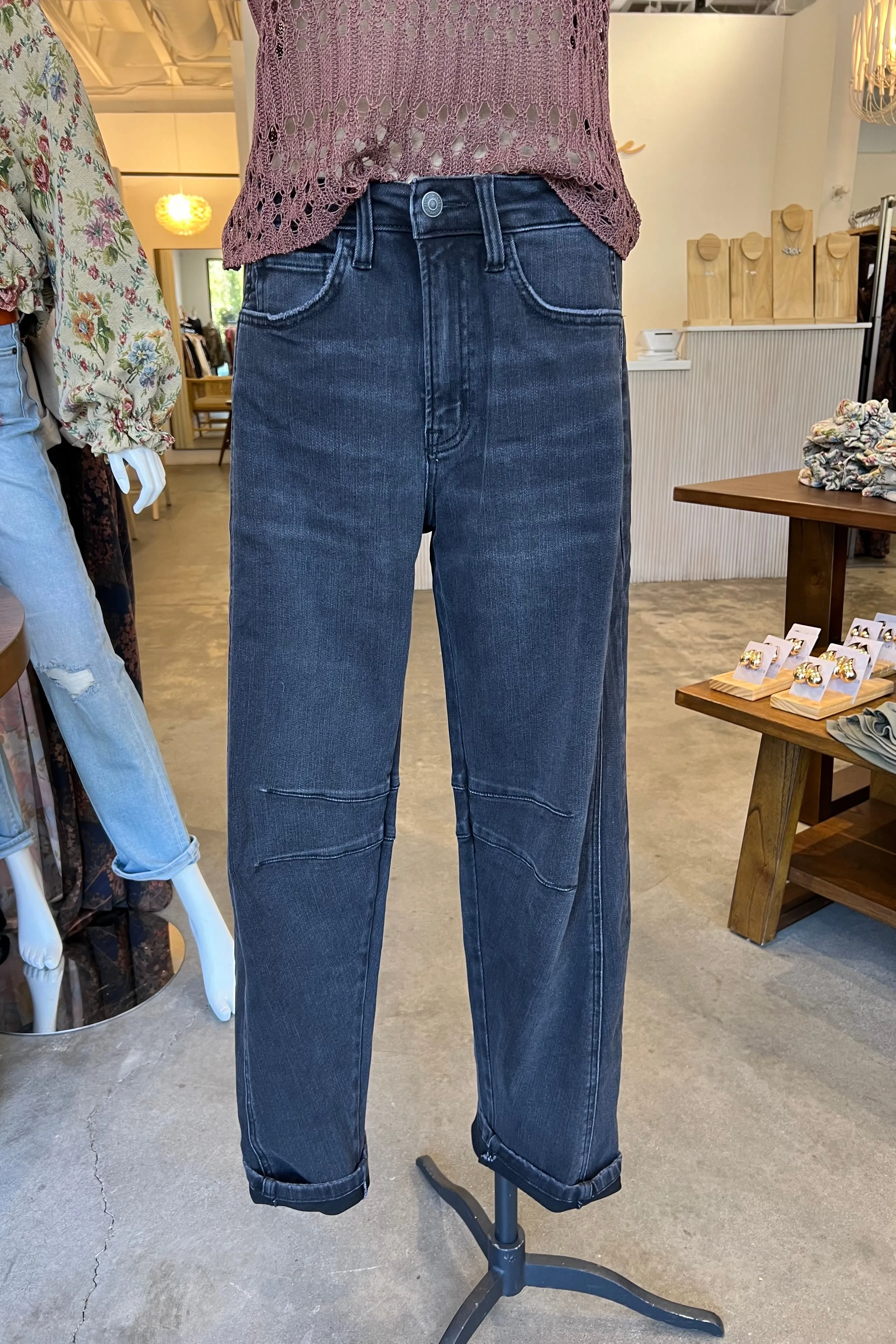 DAWN BLACK BARREL DENIM JEANS