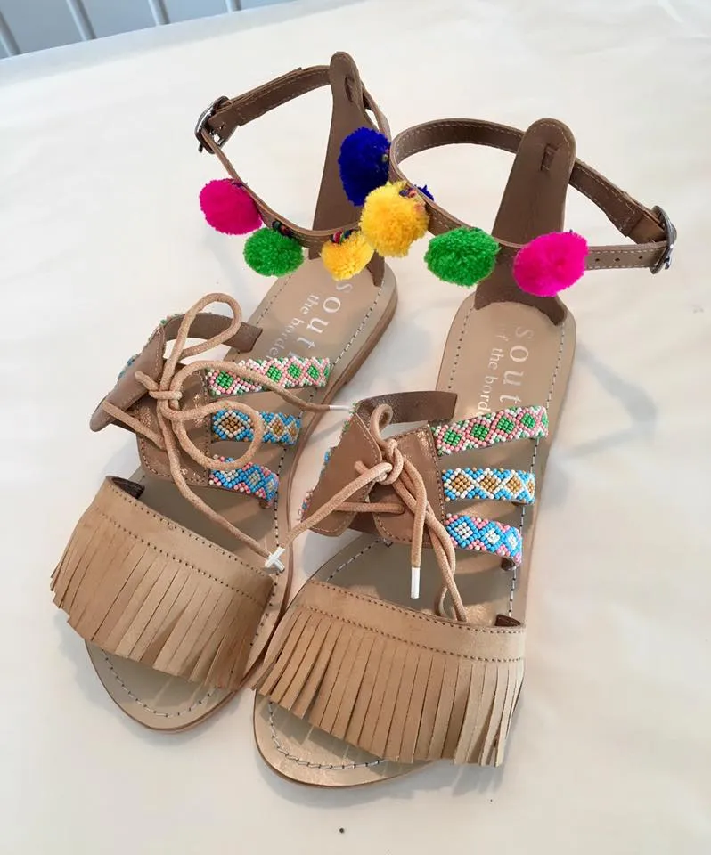 Designer South Of The Border Byron Bay Beaded Leather Size 37 Women's Sandals