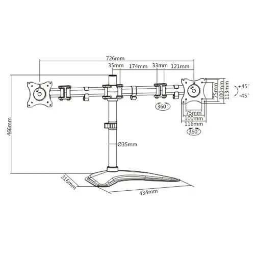 Dual-Monitor Steel Articulating Monitor Stand - SH 070T024 (Fits Most 13" ~ 27")