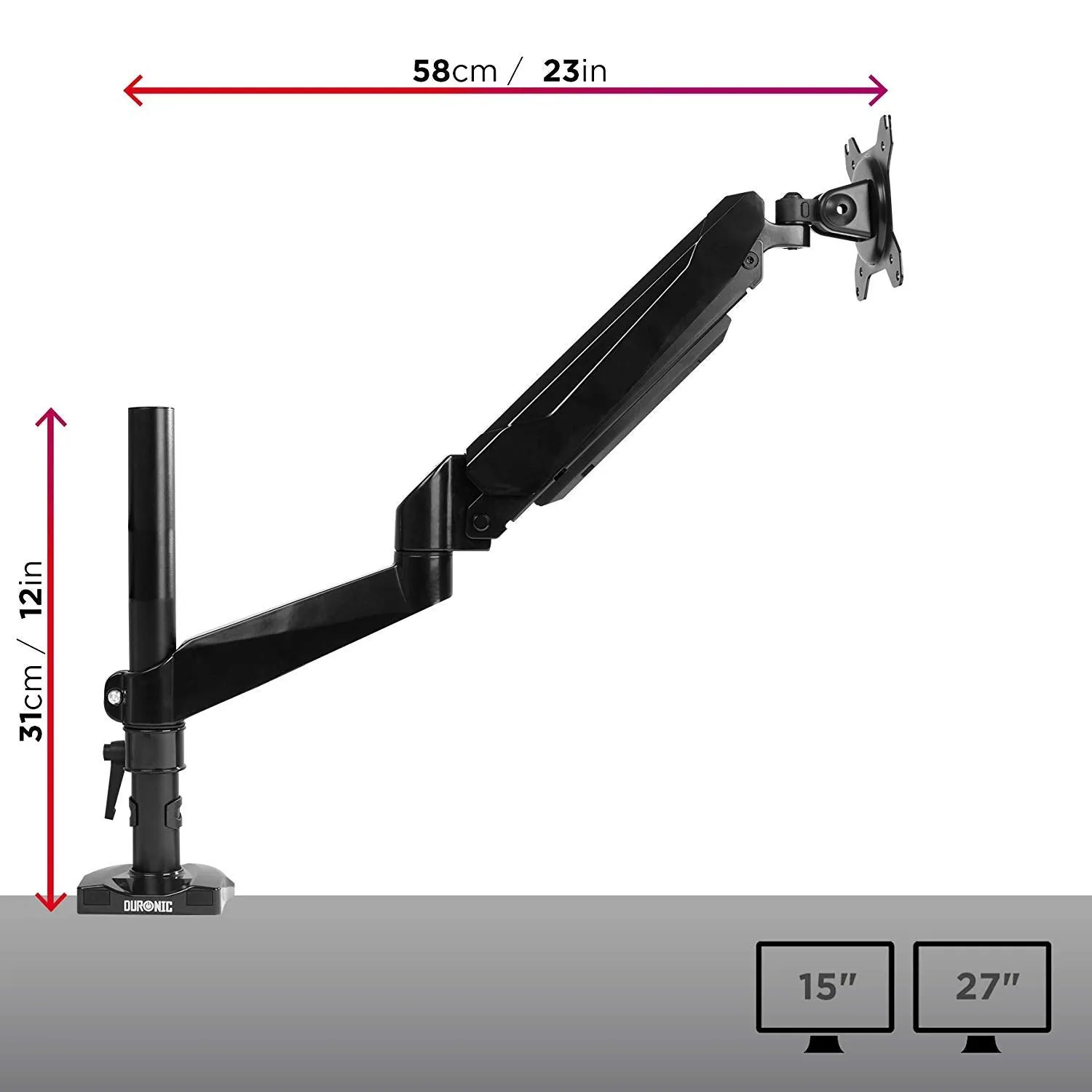 Duronic Monitor Arm Stand DMG51X2 | Single PC Desk Mount | Height Adjustable | For One 13-24 Inch LED LCD Screen | VESA 75/100 | 6.5kg Capacity | Tilt  90°/-45°, Swivel 180°,Rotate 360°