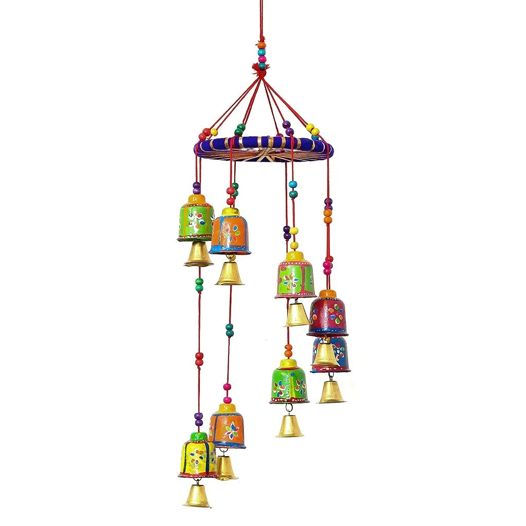 eCraftIndia handicrafted Decorative Wall/Door/Window Hanging Bells Wind Chimes Showpiece & eCraftIndia Cotton Door Hanging (Multicolour, 5 X 5 X 14 Inch)