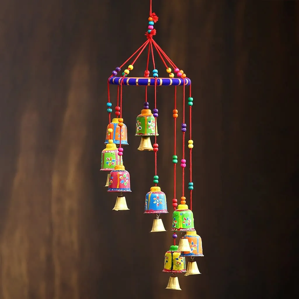 eCraftIndia handicrafted Decorative Wall/Door/Window Hanging Bells Wind Chimes Showpiece & eCraftIndia Cotton Door Hanging (Multicolour, 5 X 5 X 14 Inch)