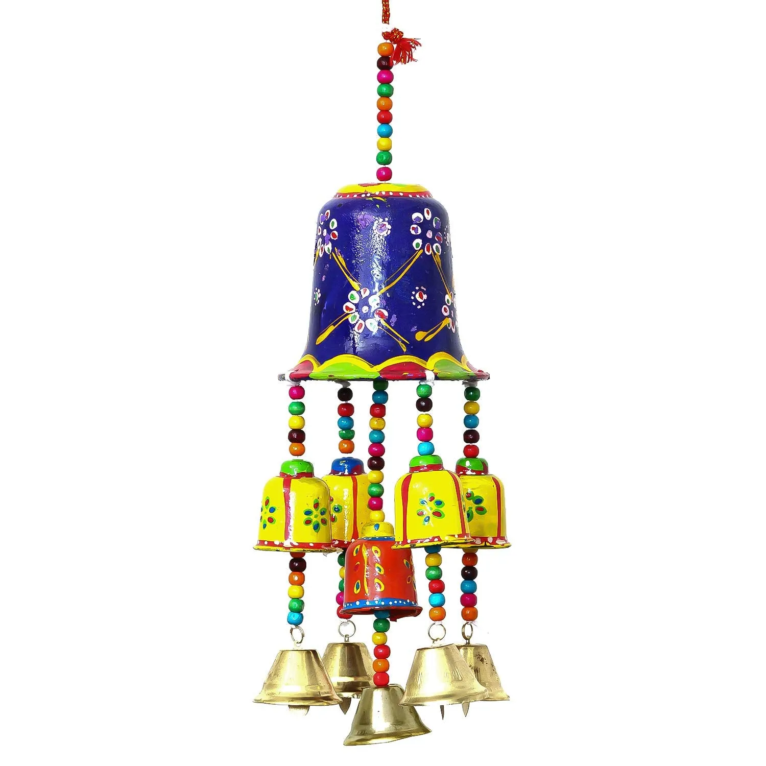 eCraftIndia handicrafted Decorative Wall/Door/Window Hanging Bells Wind Chimes Showpiece & eCraftIndia Cotton Door Hanging (Multicolour, 5 X 5 X 14 Inch)