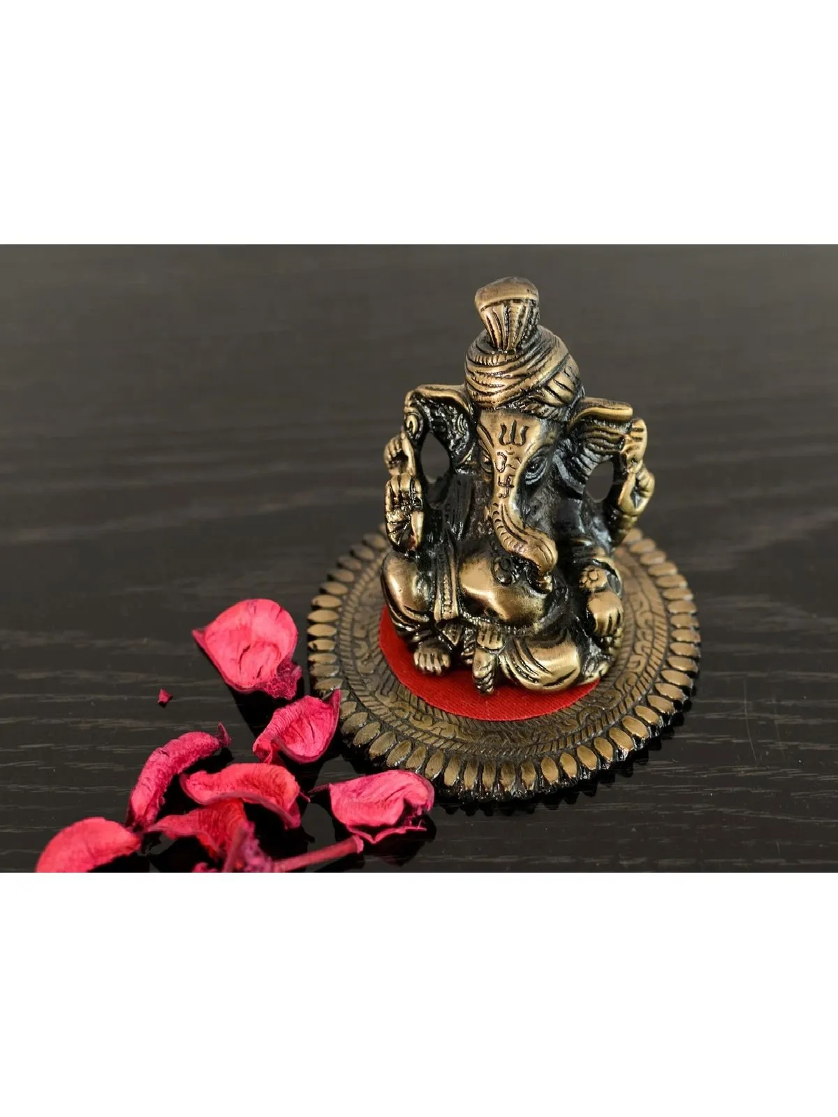 eCraftIndia Pagdi Metal Lord Ganesha on Round Base (10.2 cm x 10.2 cm x 7.6 cm, Brown) & eCraftIndia handicrafted Decorative Wall/Door/Window Hanging Bells Wind Chimes Showpiece