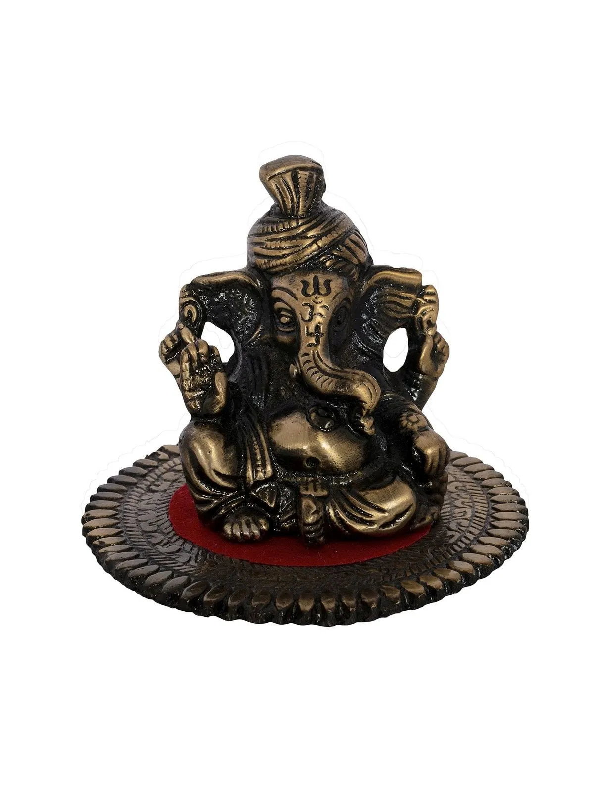 eCraftIndia Pagdi Metal Lord Ganesha on Round Base (10.2 cm x 10.2 cm x 7.6 cm, Brown) & eCraftIndia handicrafted Decorative Wall/Door/Window Hanging Bells Wind Chimes Showpiece