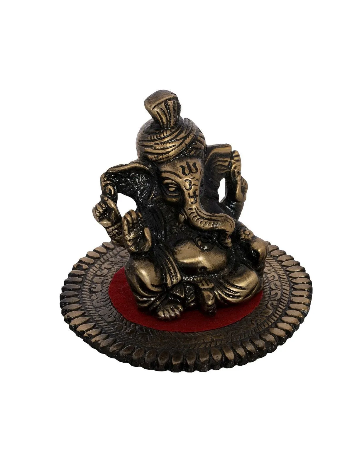 eCraftIndia Pagdi Metal Lord Ganesha on Round Base (10.2 cm x 10.2 cm x 7.6 cm, Brown) & eCraftIndia handicrafted Decorative Wall/Door/Window Hanging Bells Wind Chimes Showpiece