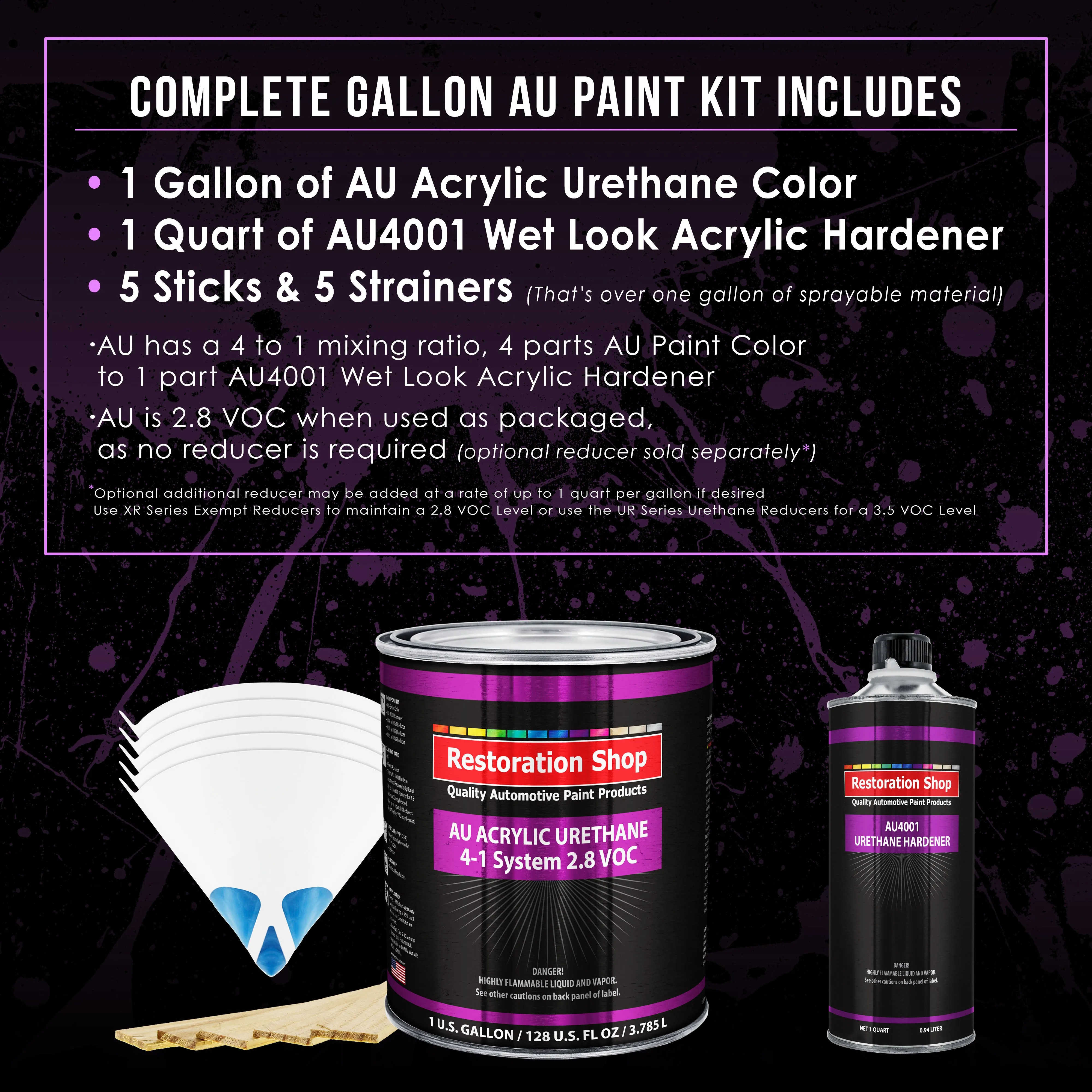 Electric Yellow Acrylic Urethane Auto Paint - Complete Gallon Paint Kit - Professional Single Stage Automotive Car Truck Coating 4:1 Mix Ratio 2.8 VOC