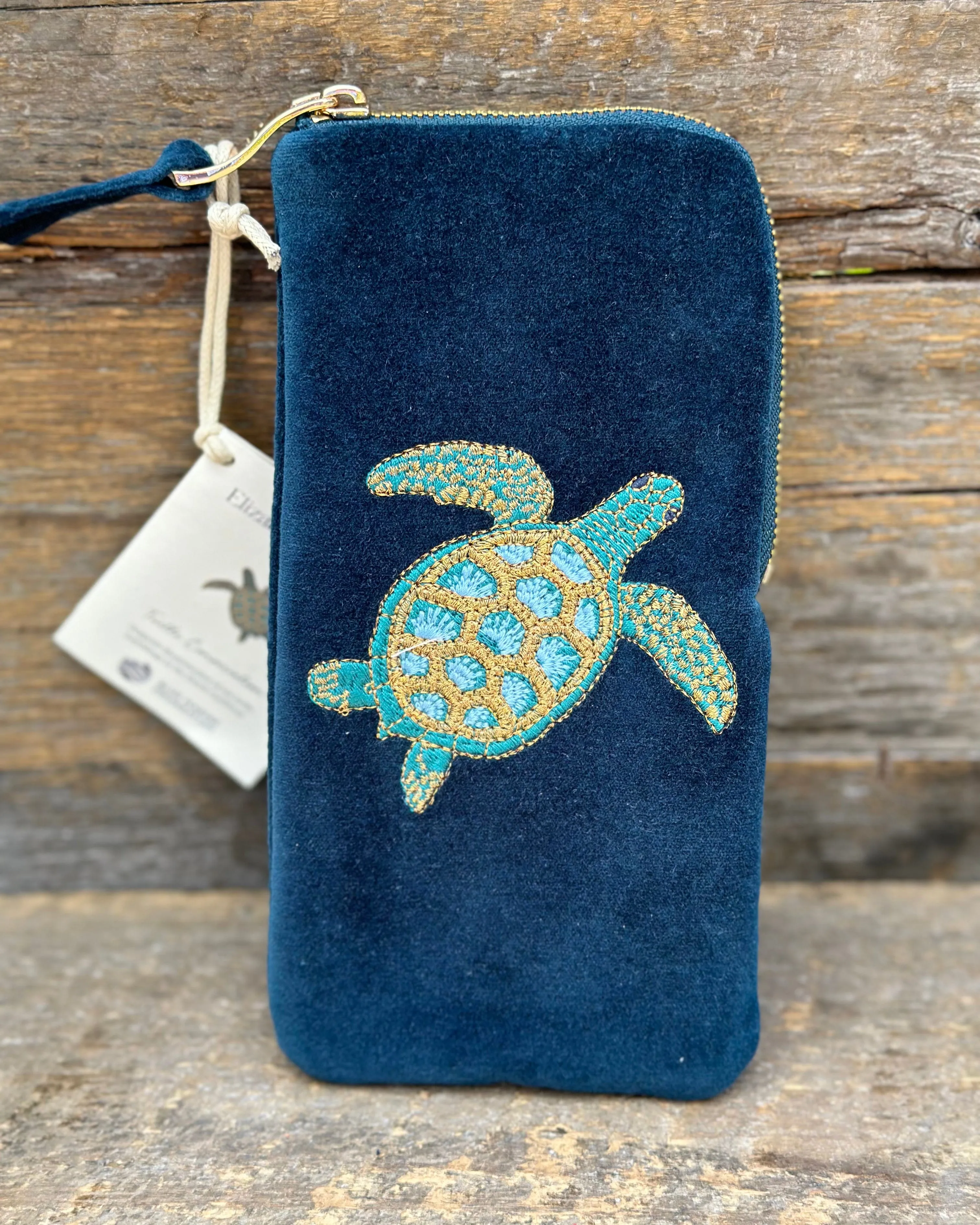 Embroidered Turtle Glasses Pouch - Marine Navy