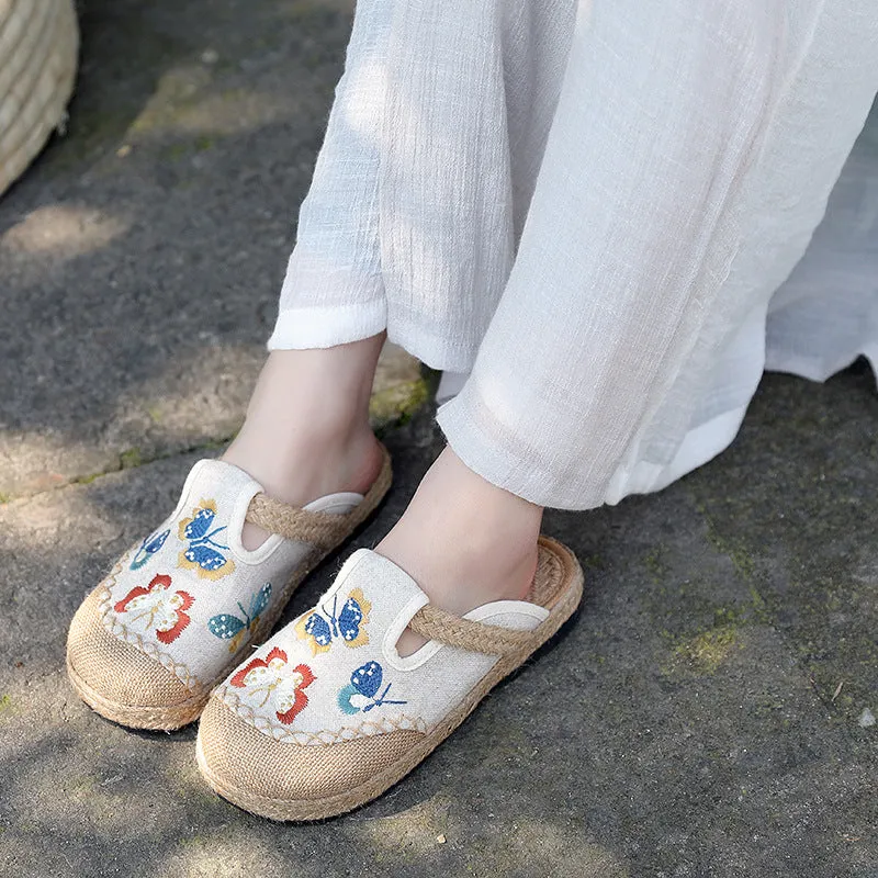 Ethnic fashion women's cloth shoes slippers  antique embroidered women's shoes one step on hand woven shoes