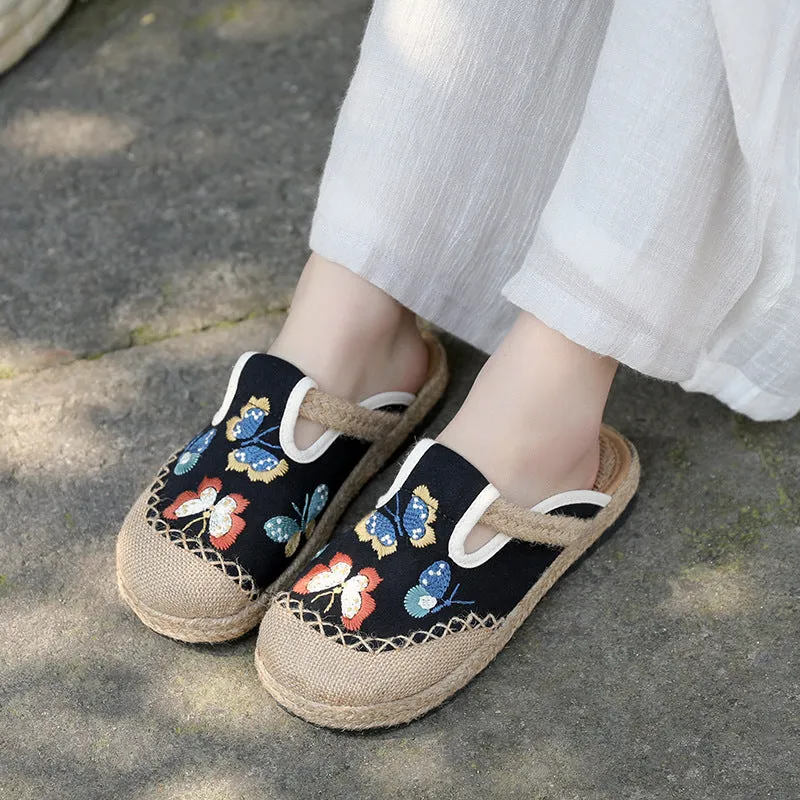 Ethnic fashion women's cloth shoes slippers  antique embroidered women's shoes one step on hand woven shoes