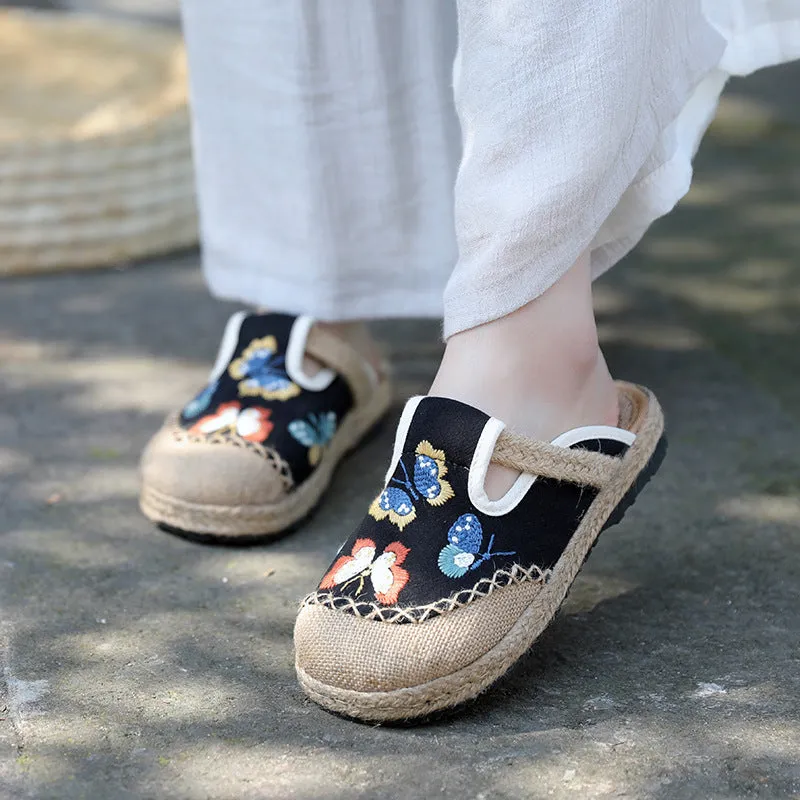 Ethnic fashion women's cloth shoes slippers  antique embroidered women's shoes one step on hand woven shoes