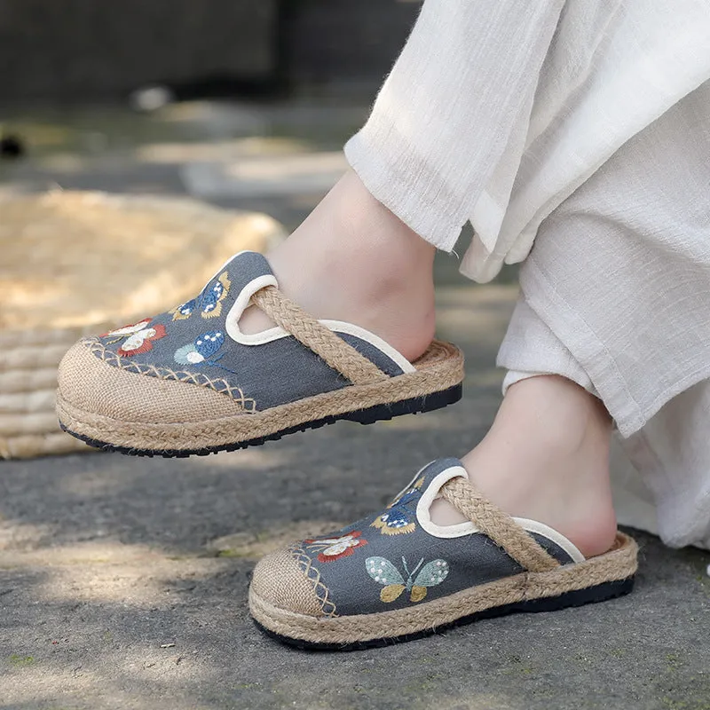 Ethnic fashion women's cloth shoes slippers  antique embroidered women's shoes one step on hand woven shoes