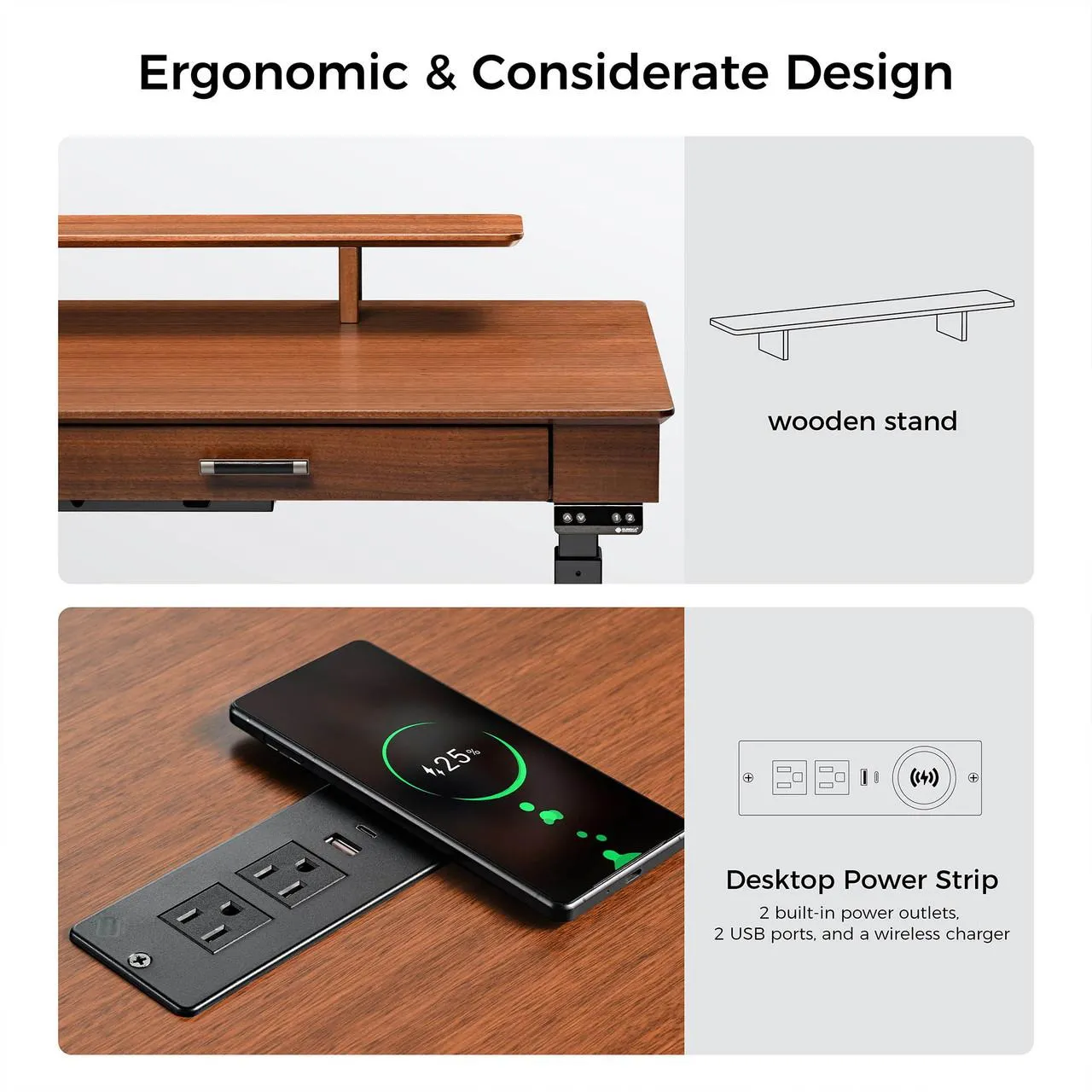 Eureka TX63 Trapezoid-Leg Two-Drawer Electric Standing Gaming / Office Desk (Walnut)