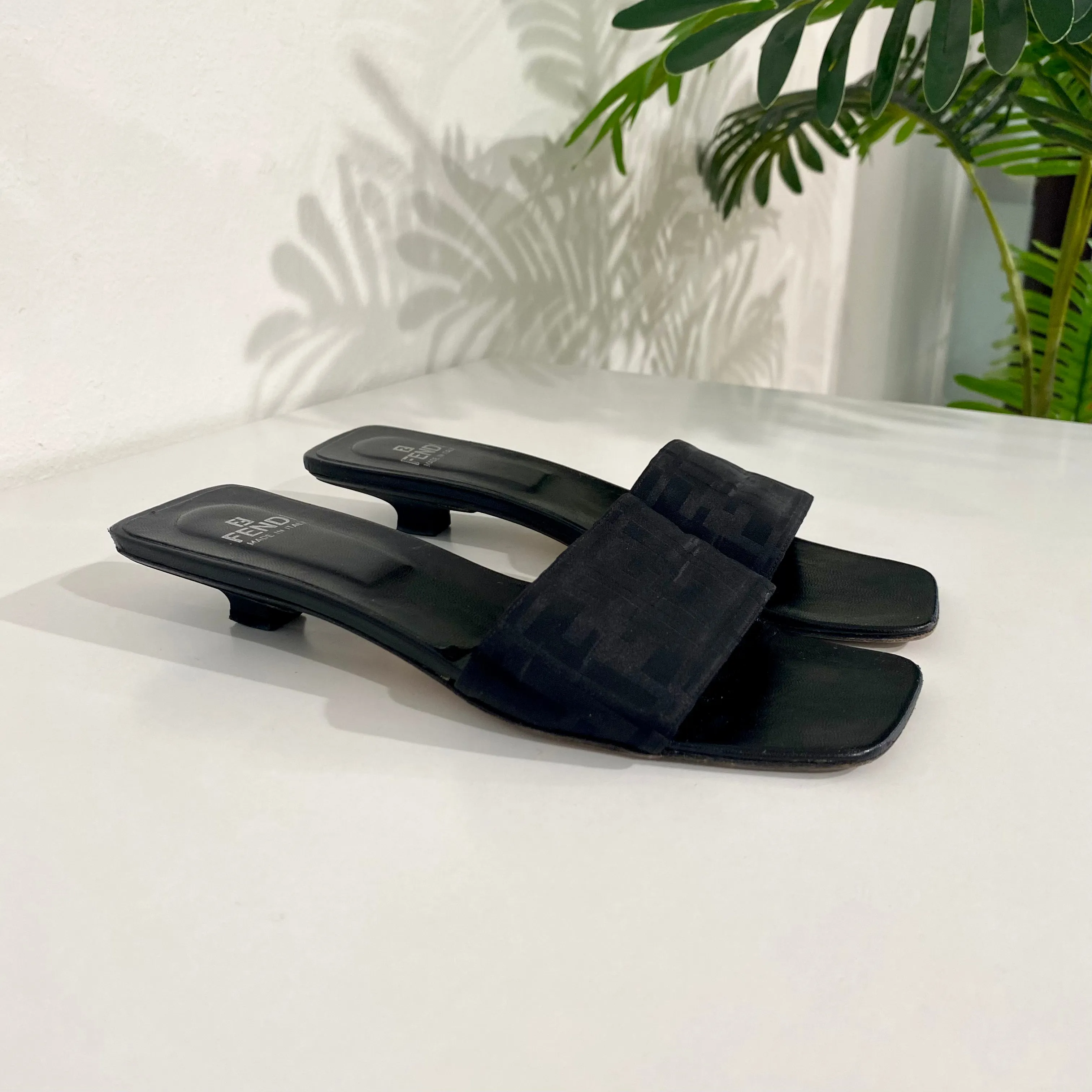 Fendi Vintage Black Zucca Sandals