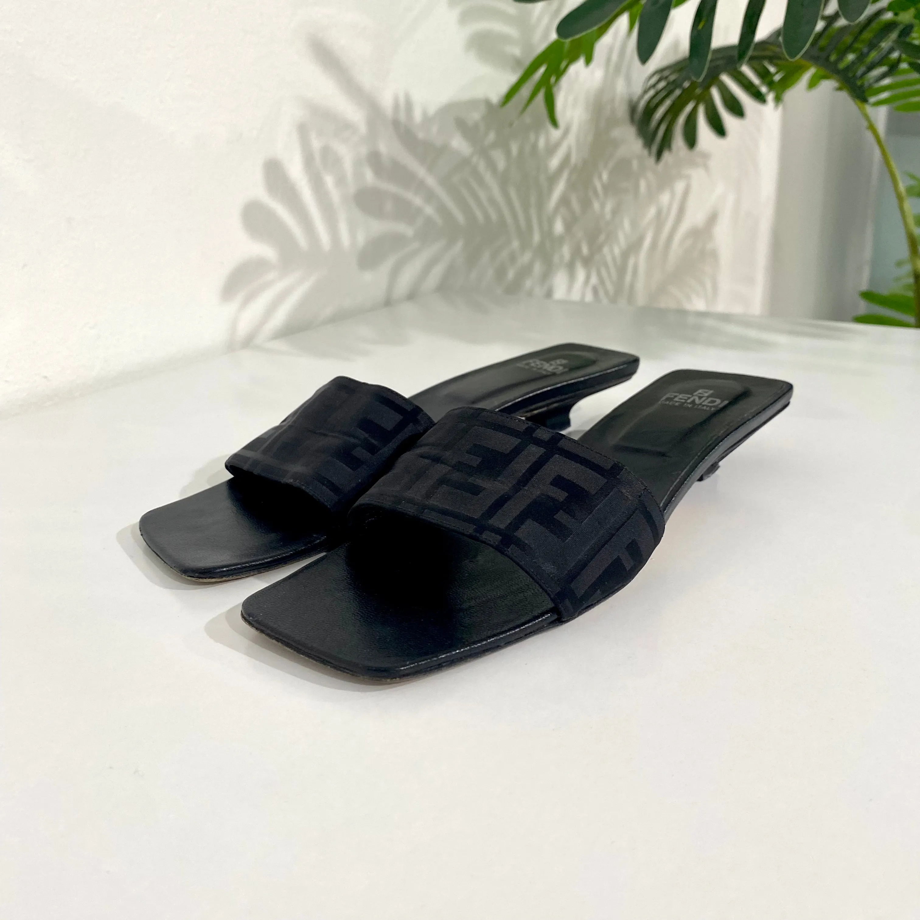 Fendi Vintage Black Zucca Sandals