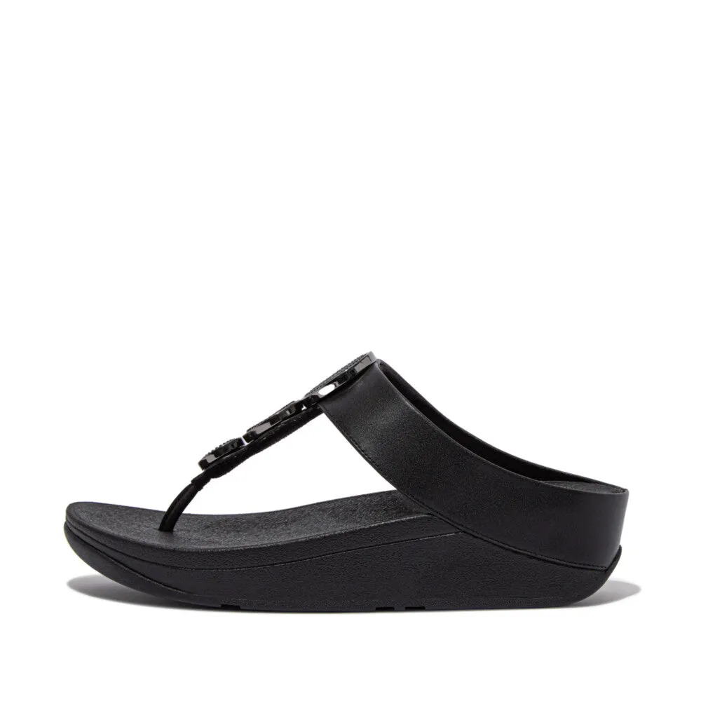 FitFlop Halo Bead Cirlcle Leather Toe Post Black