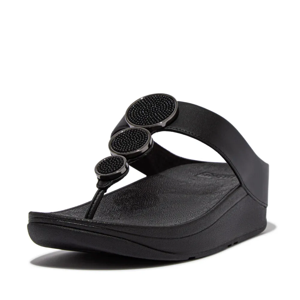 FitFlop Halo Bead Cirlcle Leather Toe Post Black