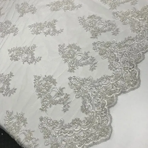 Floral Embroidered Bridal Wedding Beaded Mesh Lace Fabric