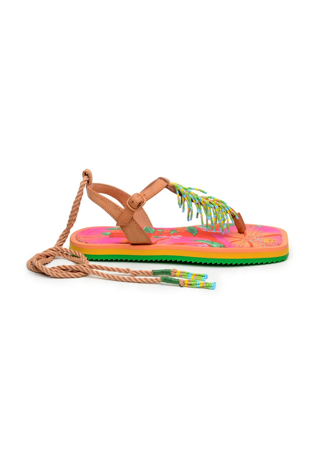 Floral Pietra Beaded Flat Sandal