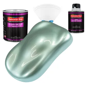 Frost Green Metallic Acrylic Urethane Auto Paint - Complete Quart Paint Kit - Professional Single Stage Automotive Car Coating, 4:1 Mix Ratio 2.8 VOC