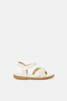 Girls White Pearl Strap Sandal