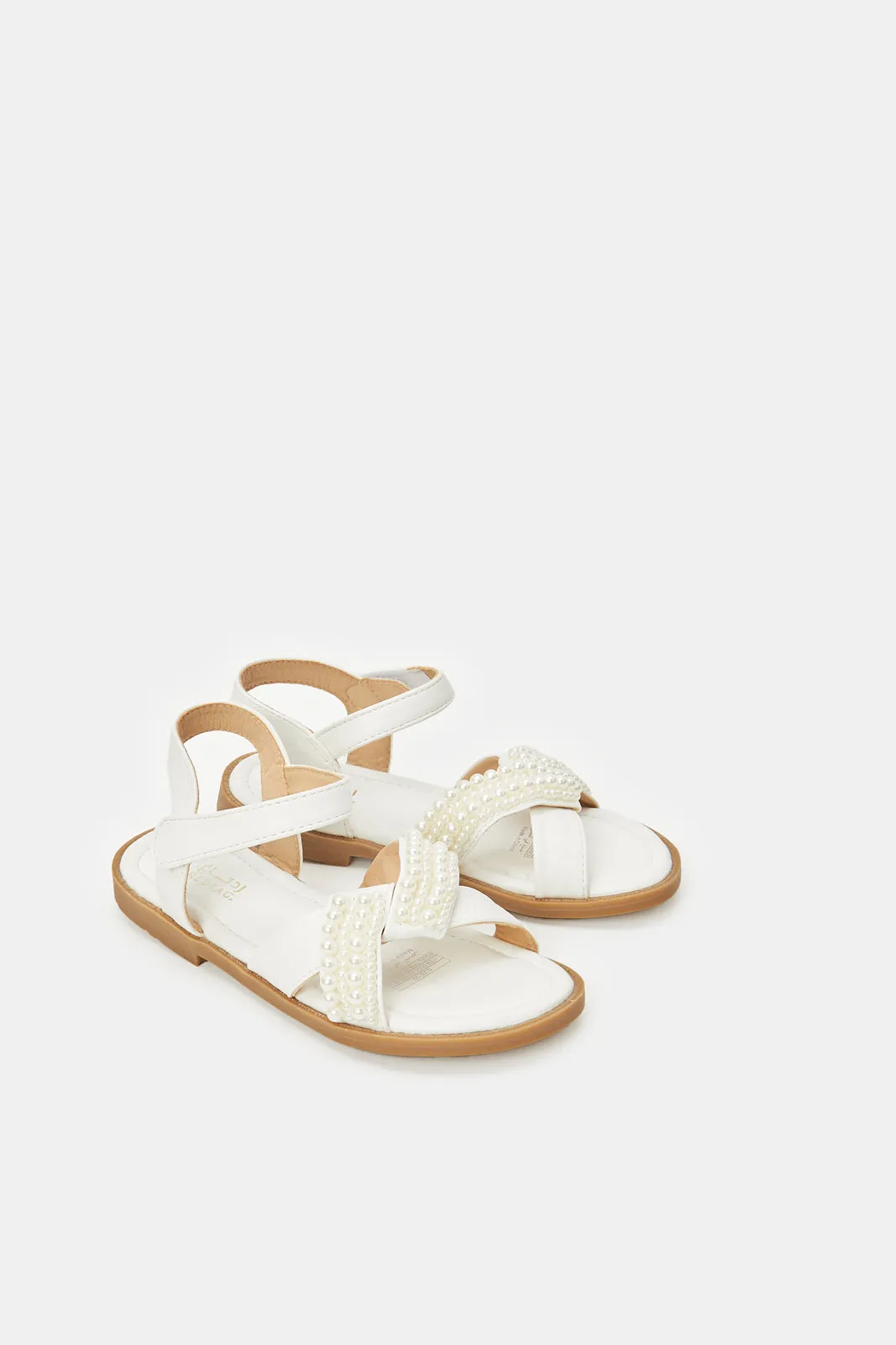 Girls White Pearl Strap Sandal