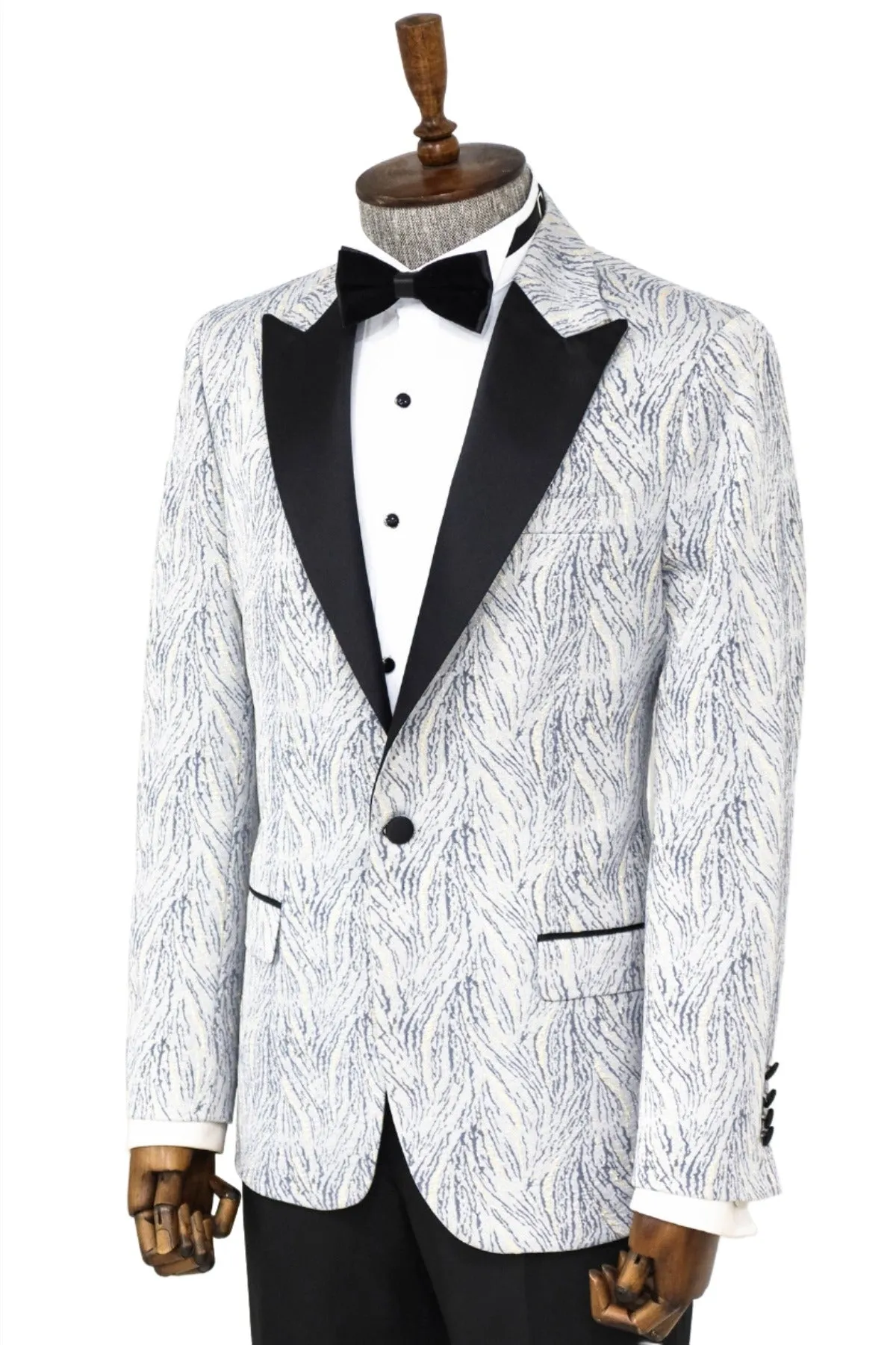 Glittery Patterned Light Blue Men Tuxedo Blazer - Wessi