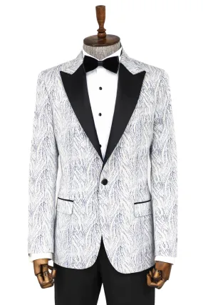 Glittery Patterned Light Blue Men Tuxedo Blazer - Wessi