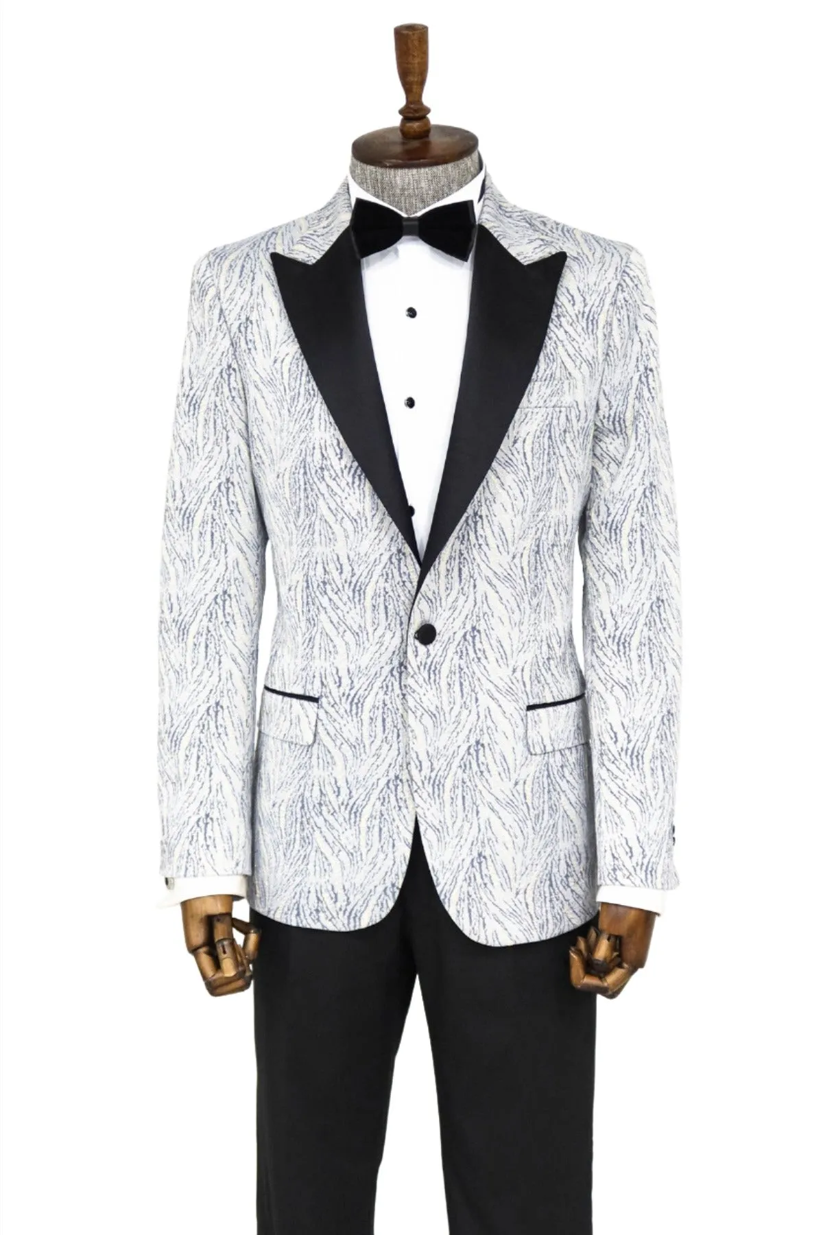 Glittery Patterned Light Blue Men Tuxedo Blazer - Wessi