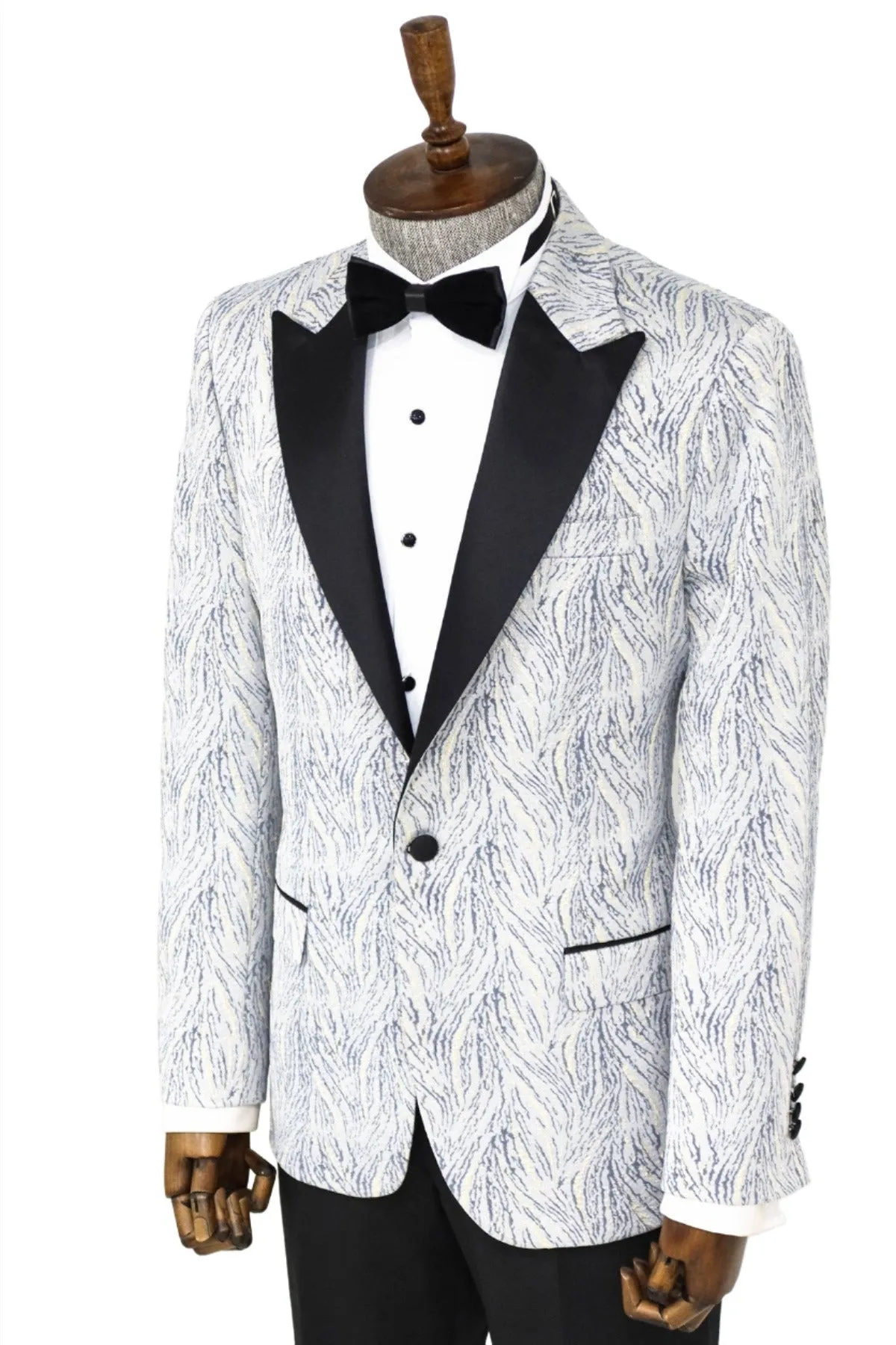 Glittery Patterned Light Blue Men Tuxedo Blazer - Wessi