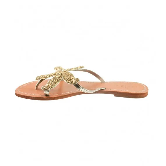 Gold Starfish Beaded Natural Leather Sandals