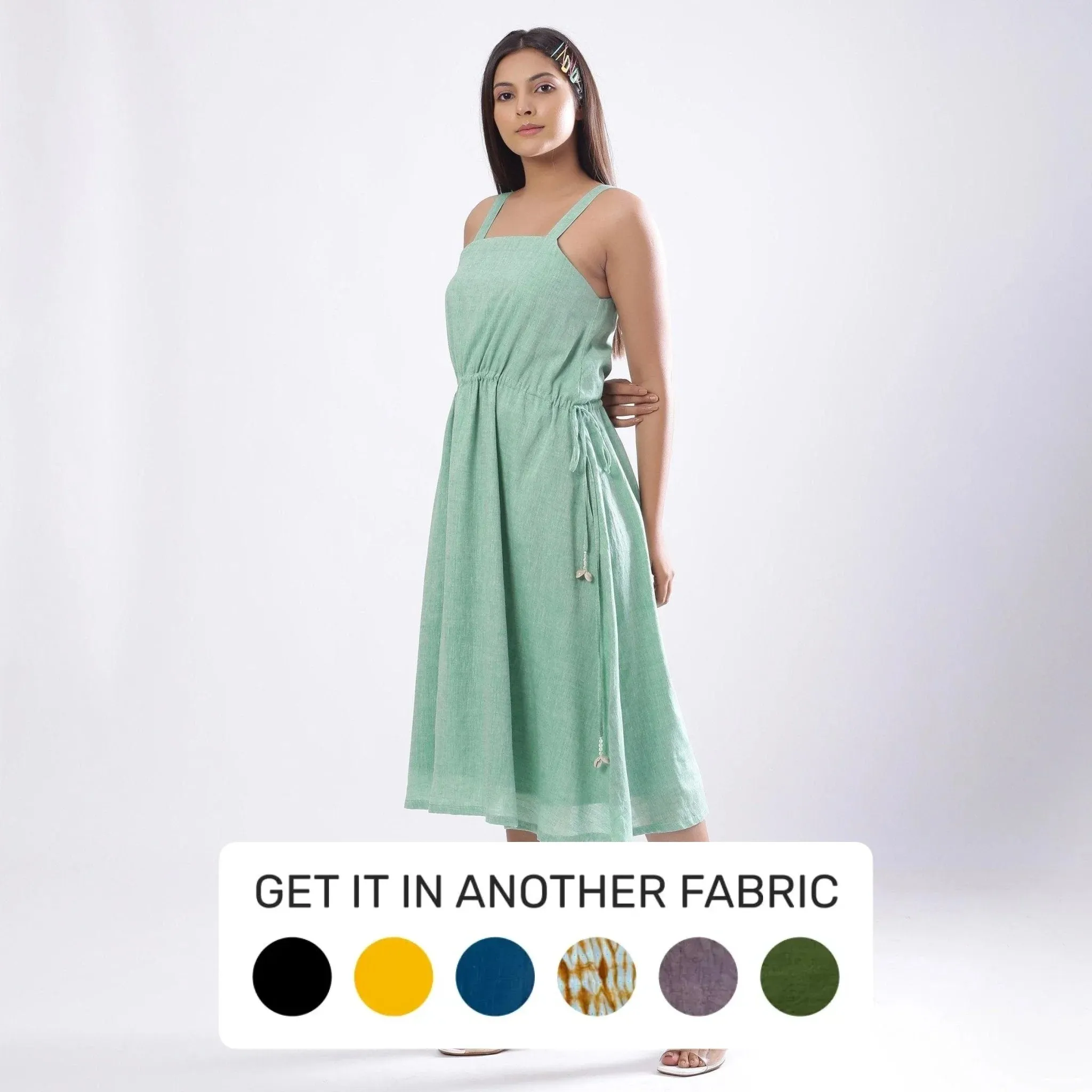 Green Cotton Muslin Strappy Circular Midi Dress