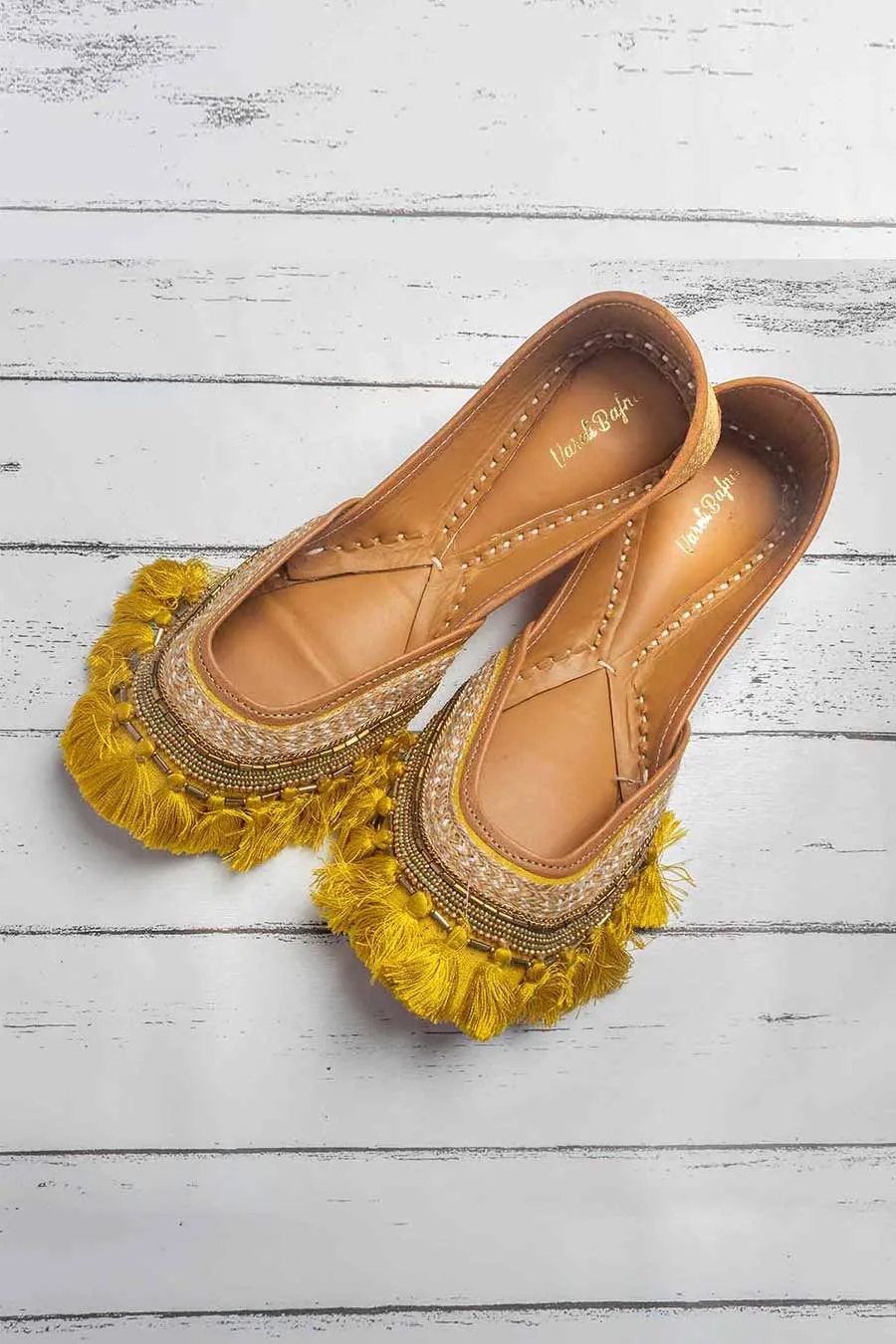 Hand Embroidered Yellow Tassel Jutti