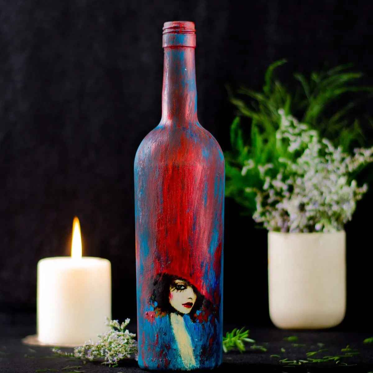 Hand Painted Fiery Flame Bottle