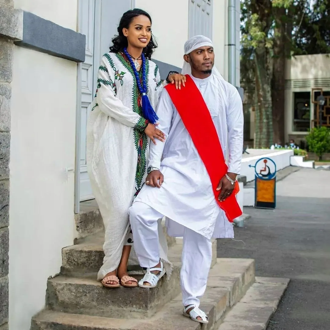 Handwoven Couples Matching Traditional Cloth for Men and Women Habesha Couples Cloth Including Man's Shoes