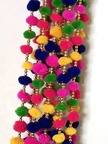 hicsync Handcrafted Beaded and Pom Pom Strings Toran Bandarwal Hanging Door Hanging for Diwali - Multi Colour Pack of 4