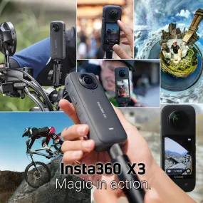 Insta360 X3 360° Action 72MP 4K Video Rugged and Waterproof Camera Adventure Kit with AI-Powered Photo Editing 64GB Memory Selphie Stick   More