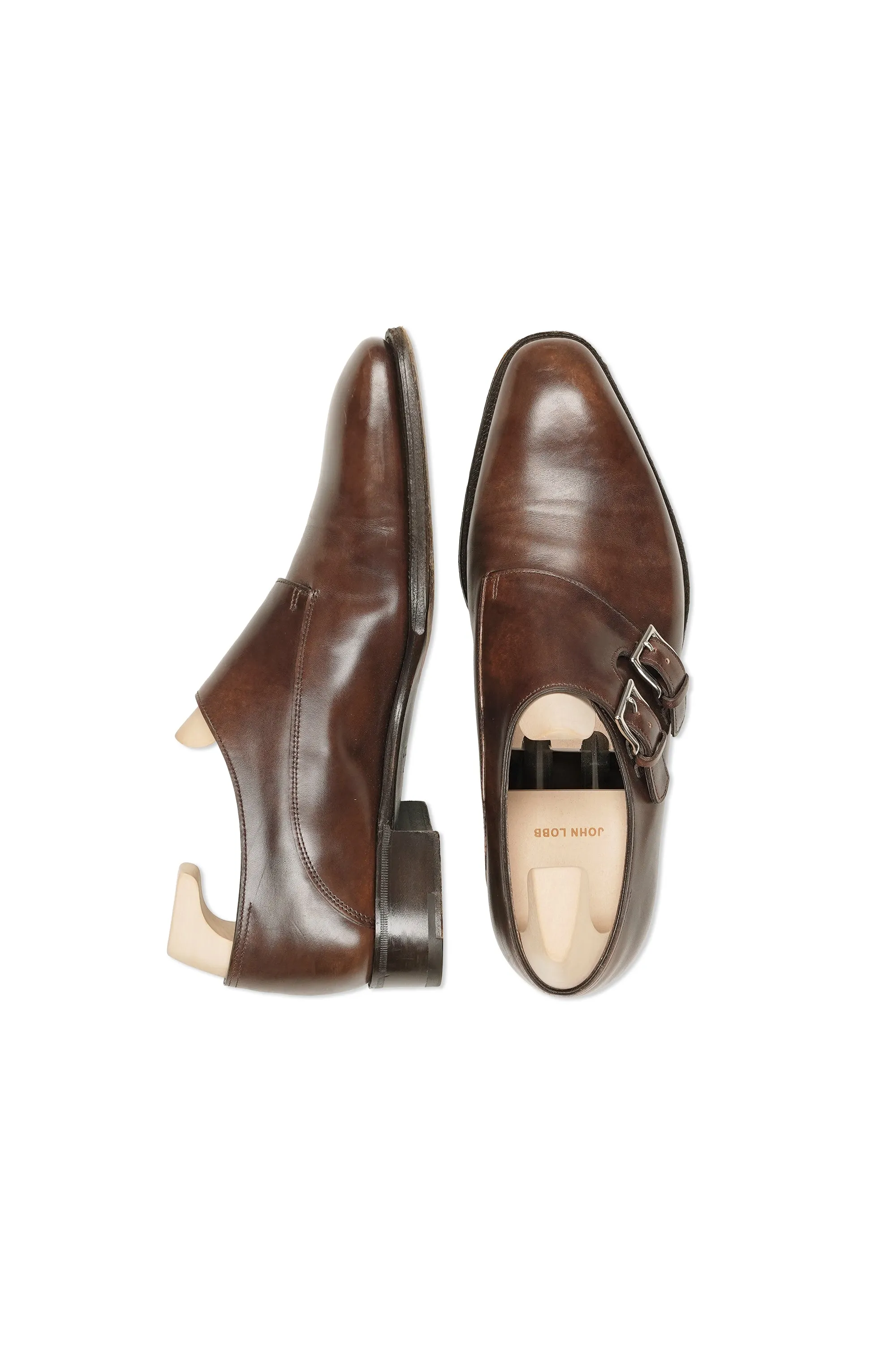 John Lobb "Chapel" Dark Brown Museum Calf Wholecut Double Monk Shoes