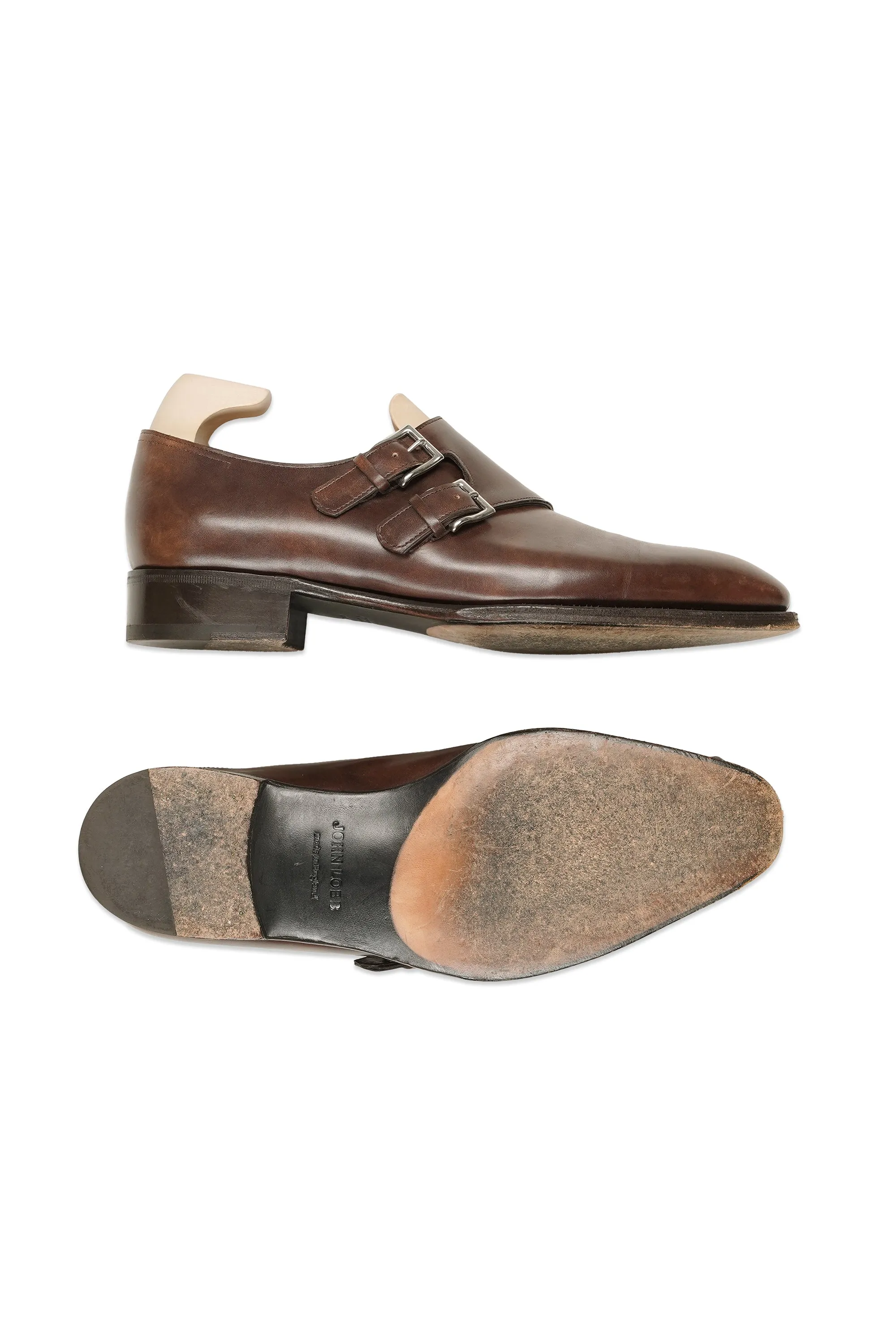 John Lobb "Chapel" Dark Brown Museum Calf Wholecut Double Monk Shoes