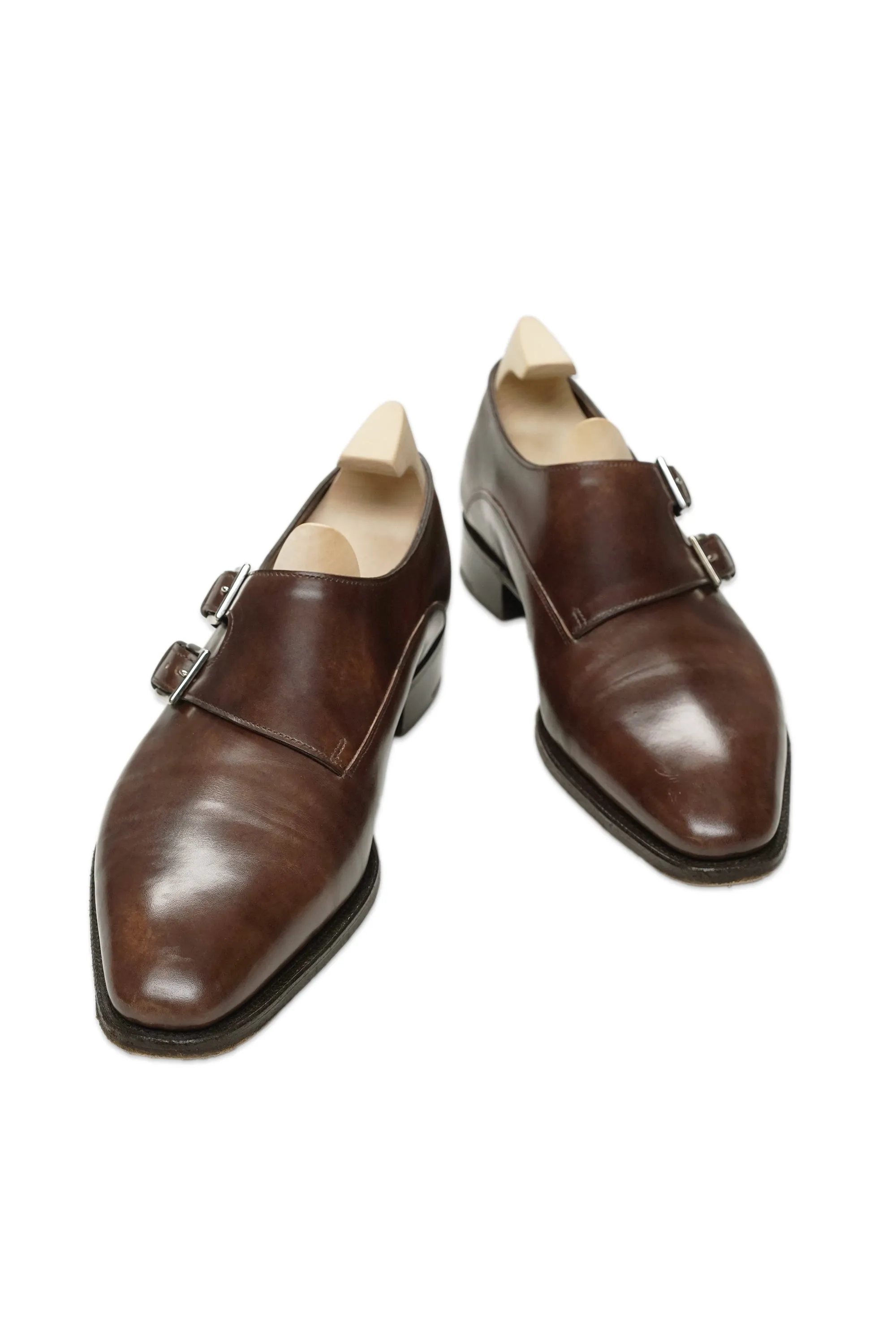 John Lobb "Chapel" Dark Brown Museum Calf Wholecut Double Monk Shoes