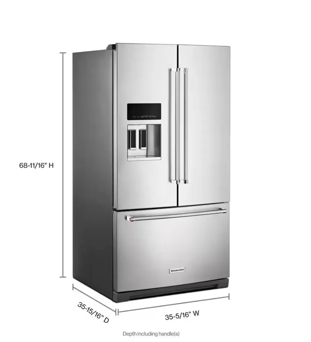 KitchenAid 26.8 cu. ft. French Door Refrigerator in Stainless Steel with PrintShield Finish MODEL # KRFF577KPS