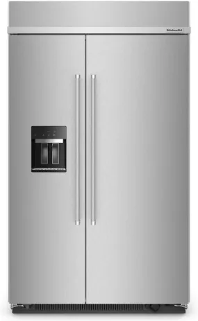 KitchenAid KBSD708MPS 48 Inch Built-In Side-by-Side Refrigerator with 29.4 cu. ft. Capacity, 4 Shelves, FreshChill™ Drawer, ExtendFresh™ Plus, Exterior Ice/Water Dispenser, ENERGY STAR®, and Star-K: Stainless Steel with PrintShield™ Finish